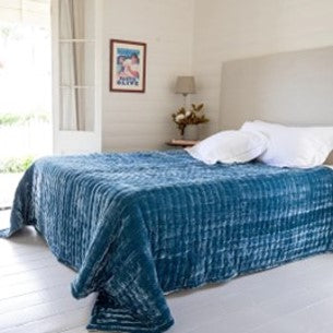 Silk Velvet & Linen Quilt - Azure