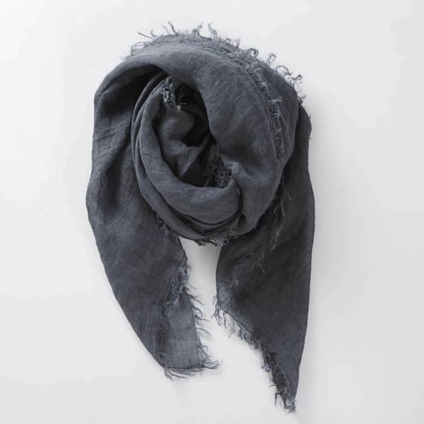 Handwoven Linen Scarf in Steel Blue
