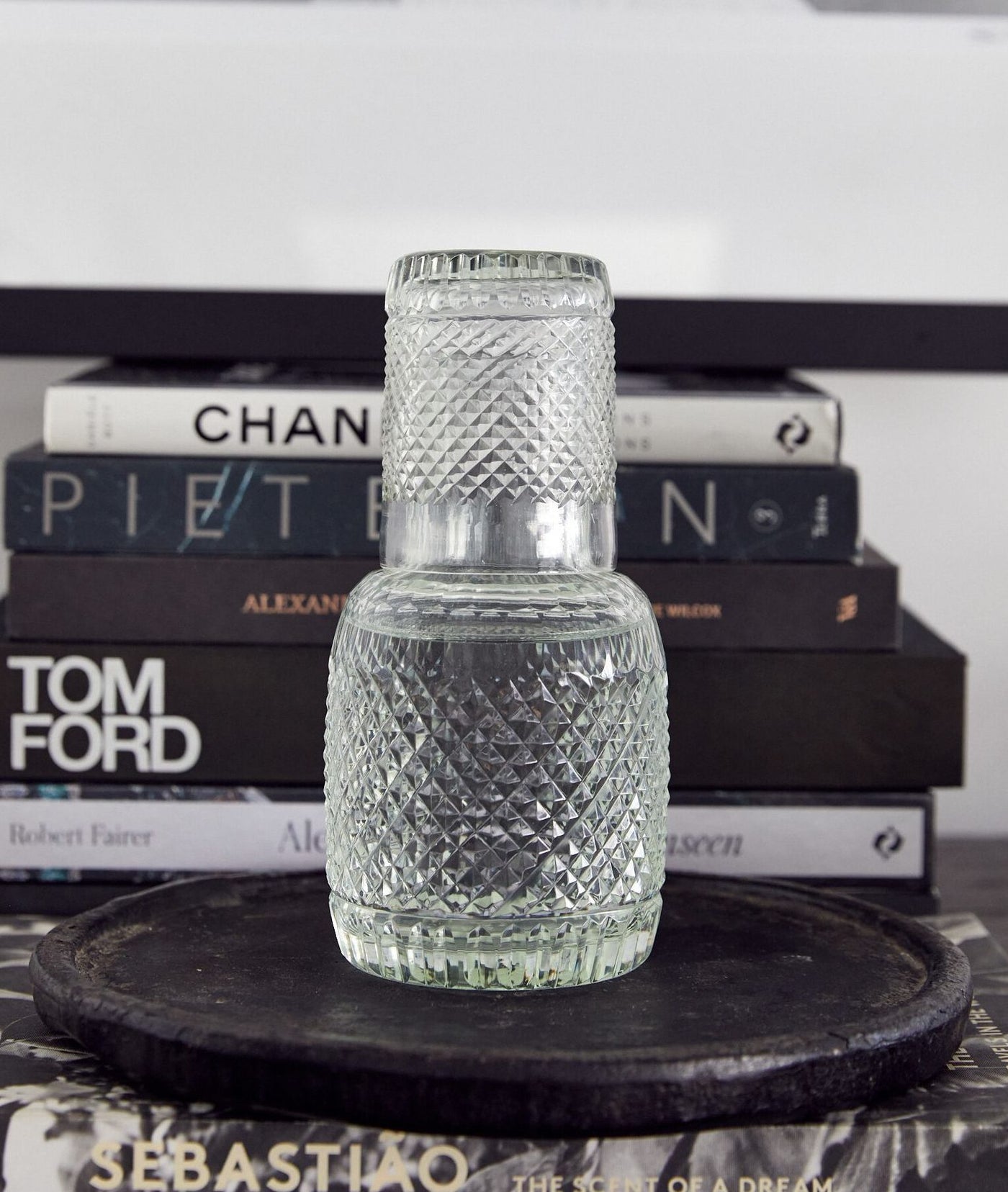 Kaawi Handcrafted Diamond Cut Carafe and Tumbler set - Seaglass Clear