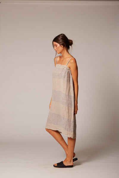 natural linen midi slip dress