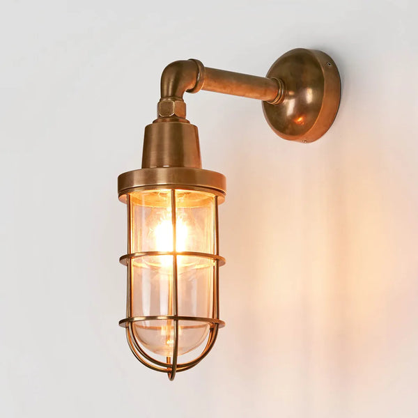 Caged Outdoor Wall Light in Antique Brass