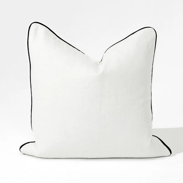 Linen Piped White and Black Lounge Cushion 55 x 55