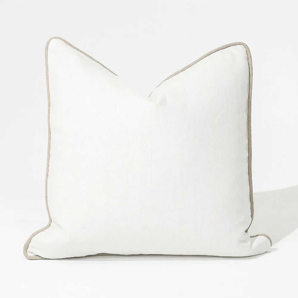 Linen Piped White and Natural Loung Cushion 55 x 55