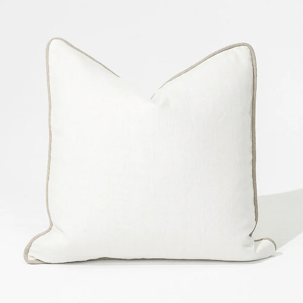 Linen Piped White and Natural Loung Cushion 55 x 55