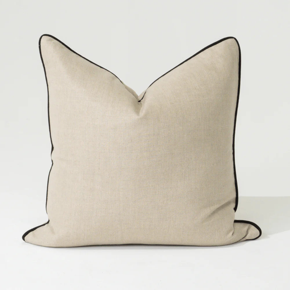 Linen Piped Natural and Black Lounge Cushion 55 x 55