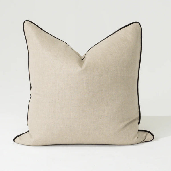 Linen Piped Natural and Black Lounge Cushion 55 x 55