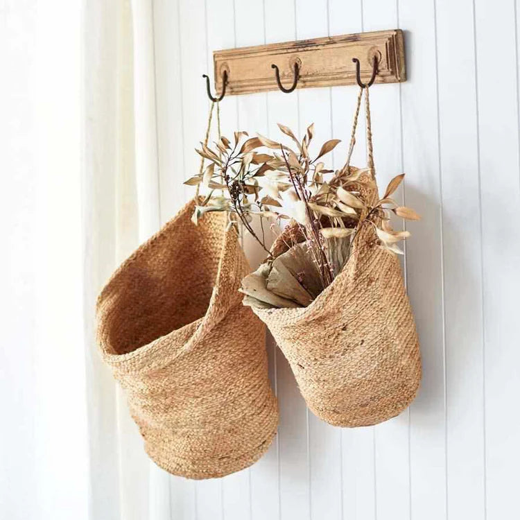 Artisan Handwoven Hanging Sacks - Natural Jute