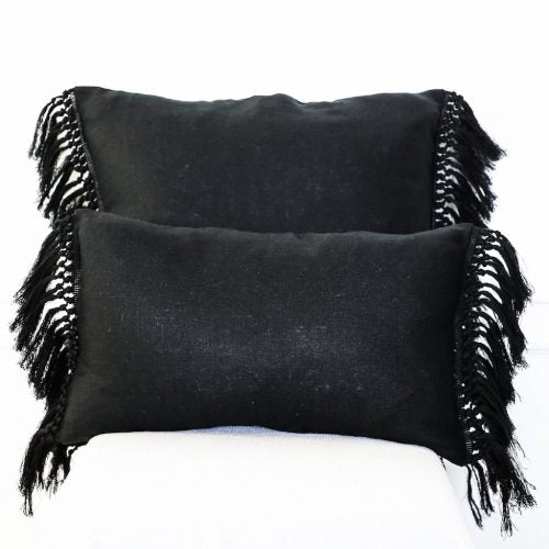 black linen fringe cushions leilah