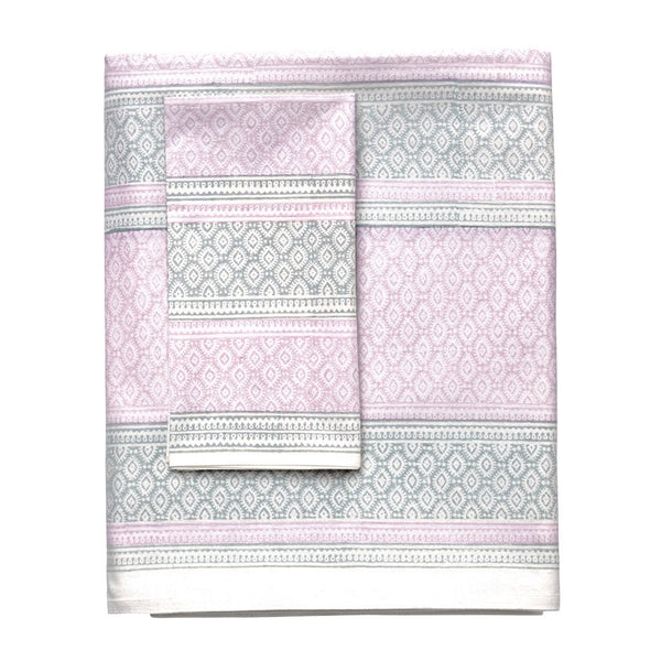 l&m home amara cotton tablecloth india pink grey