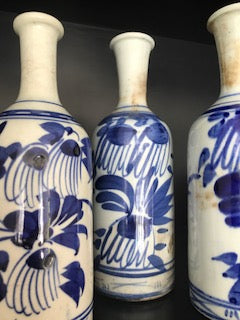 japanese blue white painted sake jug