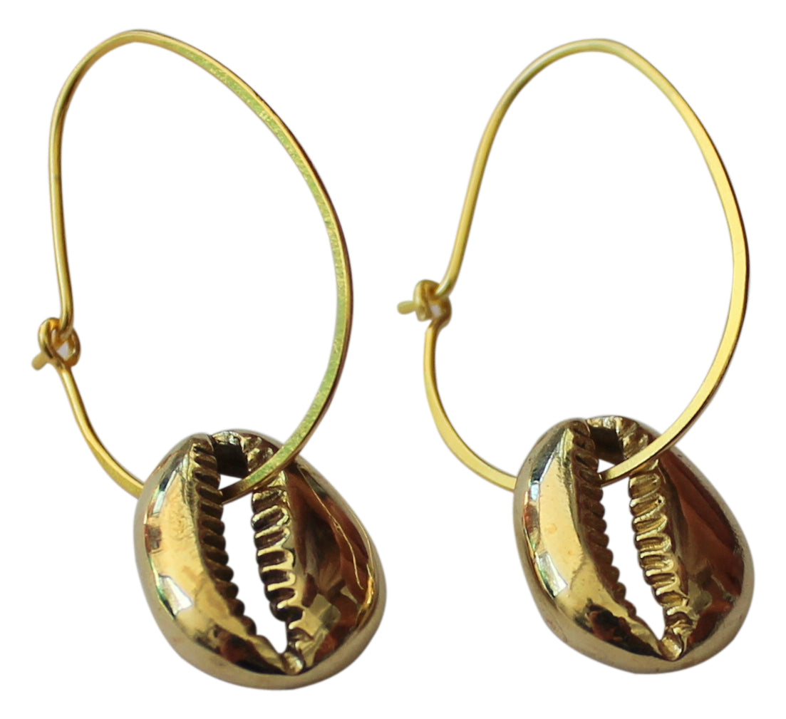 Lisa Carney | Gold Hoop Cowrie Earrings
