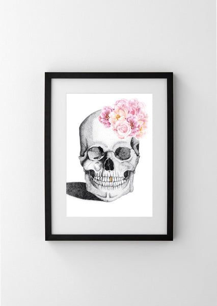 LUXE SKULL WITH FLOWER CROWN AND GOLD FOIL LEAF TOOTH - LIMITED EDITION