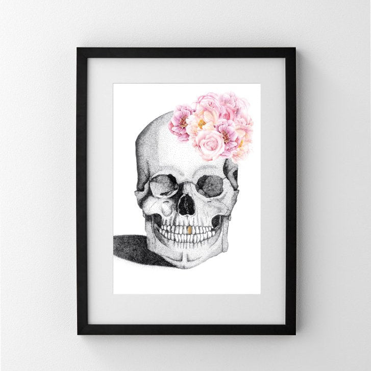 LUXE SKULL WITH FLOWER CROWN AND GOLD FOIL LEAF TOOTH - LIMITED EDITION